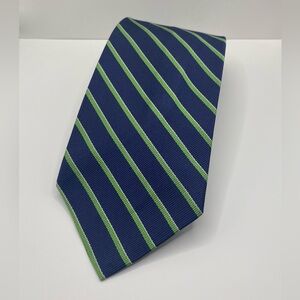 J Crew Men's Repp Tie Navy Green Stripes -100% Silk Handmade In Italy